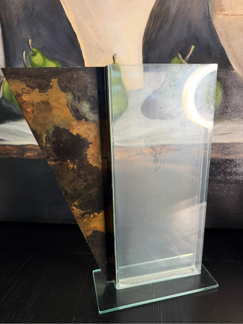 Vintage Slim Glass and bronze patina art vase by Lee $ Lynn Davis